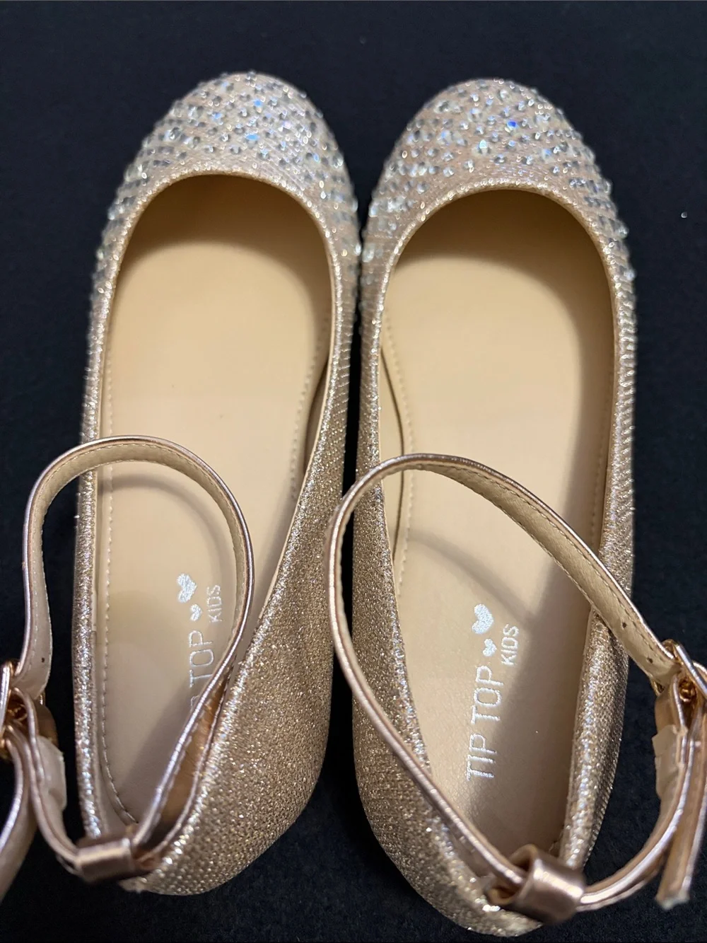 Tip Top Kids Girls’ Rose Gold Glitter Rhinestone Ankle-Strap Dress Shoe Size 5Y